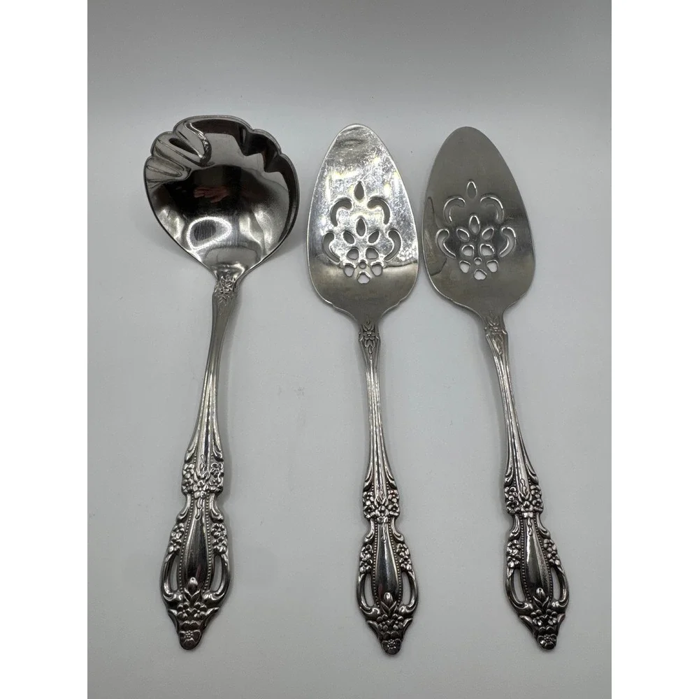 Oneida Raphael Stainless Steel Serving Set 3pc Ladle Pierced Dessert Servers